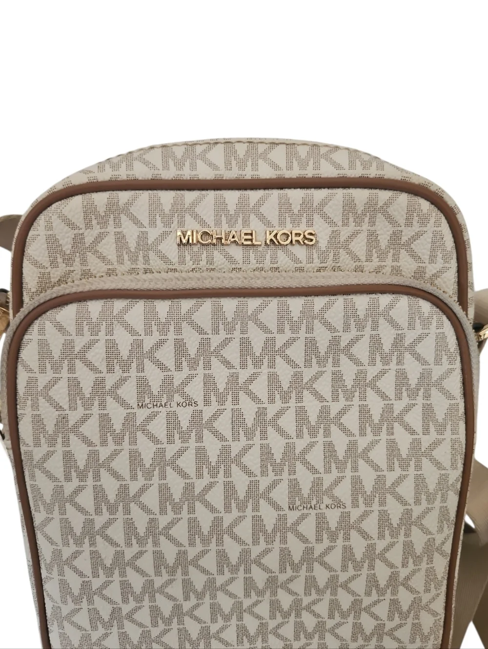 Michael Kors MK Signature Logo Crossbody Bag | Vanilla/Acorn | Flight Bag